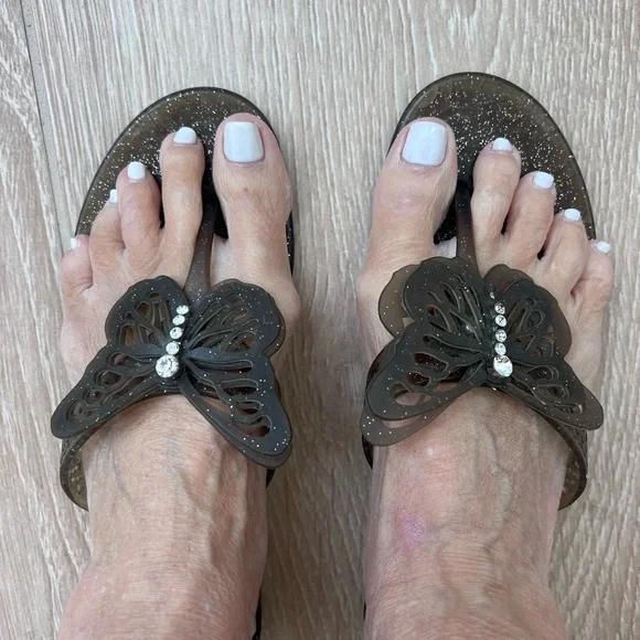 COACH Elegant plastic Black Butterfly Sandals with rhinestones size 7 - Picture 3 of 5